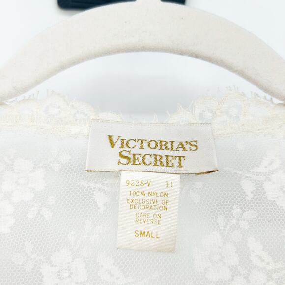 Victorias Secret VS VTG Gold Label Fairycore Sequin Floral Lace Top Size S Cream - Picture 3 of 6